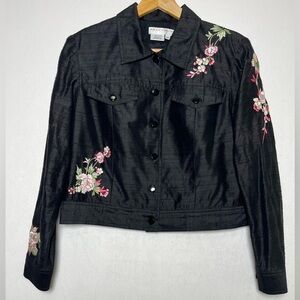 Maggy London Black Floral Embroidered Blazer